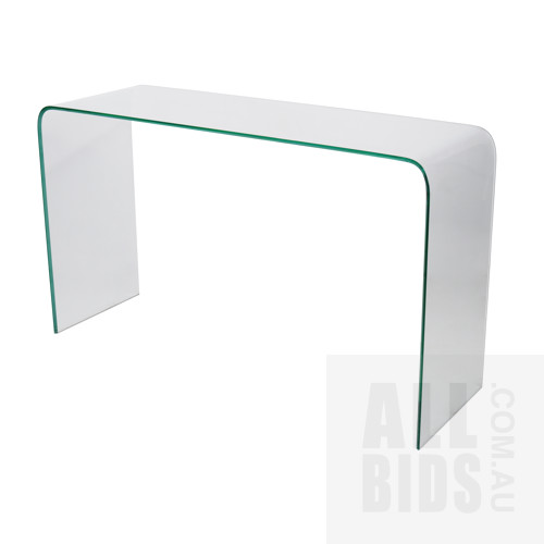 Contemporary Slumped Glass Hall or Side Table with Bevelled Edge