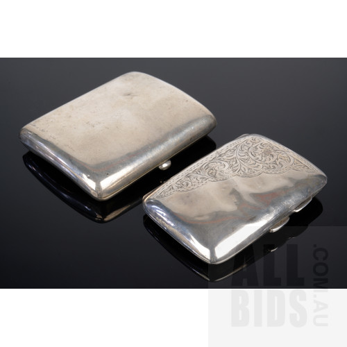 Two Birmingham Sterling Silver Cigarette Cases with Gilt Interiors, Hallmarked 1903 and 1915, Total 122g