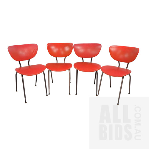 Four Retro Orange Vinyl Upholstered Dining Chairs