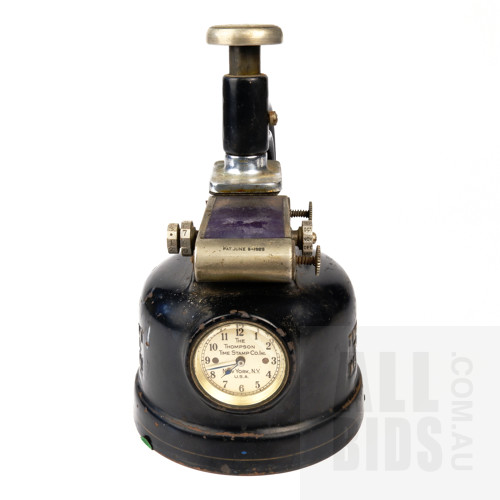 Antique Thompson T. S Co New York Cast Iron Bundy Clock with Seth Thomas Clock Movement, Patent 1923