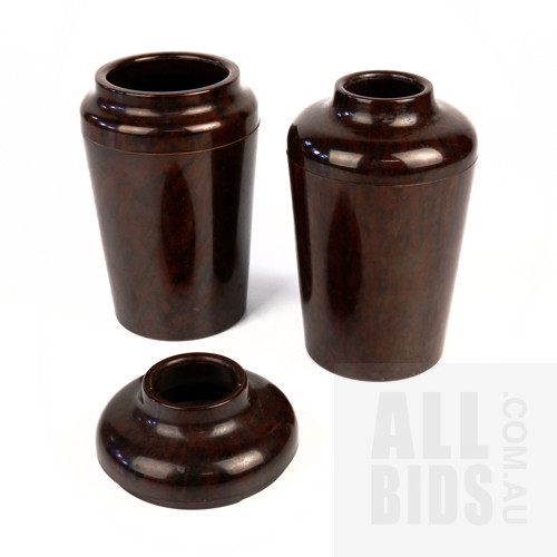 Pair of Vintage Australian Ornamin Bakelite Vases with an Additional Top Attachment