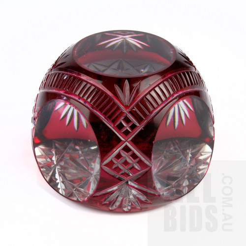 Victorian Ruby Flashed Cut Crystal Paperweight