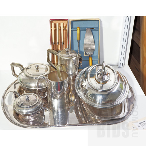 Collection of Vintage Silver Plate and Two Boxed Flatware Sets, Including Century, Walker and Hall and More