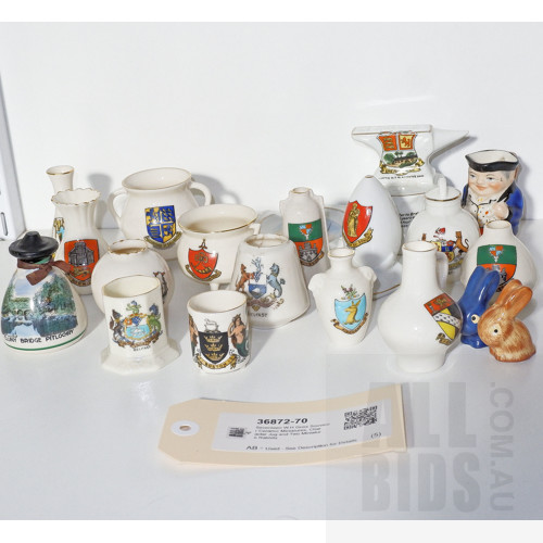 Seventeen Souvenir Ceramic Miniatures, Character Jug and Two Miniature Rabbits, Majority W.H Goss