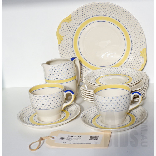 Vintage Fourteen Pieces Royal Doulton Radio Afternoon Tea Service, Including Sandwich Plate, Creamer Jug and More 