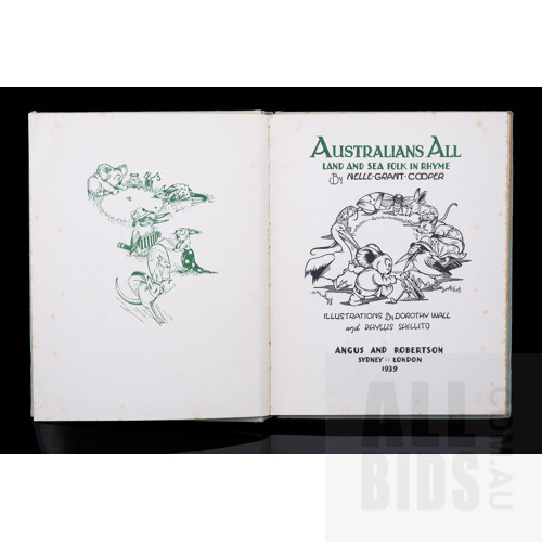 Rare Book, Australians All Land and Sea Folk in Rhyme, Nelle Grant Cooper, Illustrated by Dorothy Wall and Phyllis Shillito, Angus and Robertson, 1939, Hardcover no Dust Jacket