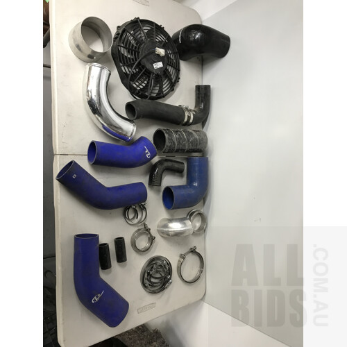 Assorted Box Of Intercooler Piping, Hose Clamps, V-Bands And More