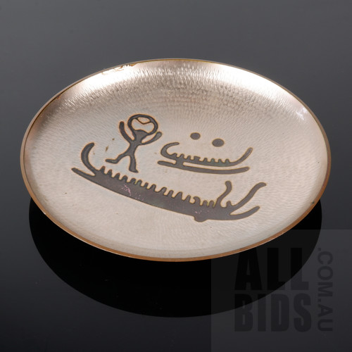 David Andersen Norway Chased and Enamelled Heavy Copper Small Wall Hung Display Dish, Diameter 15cm