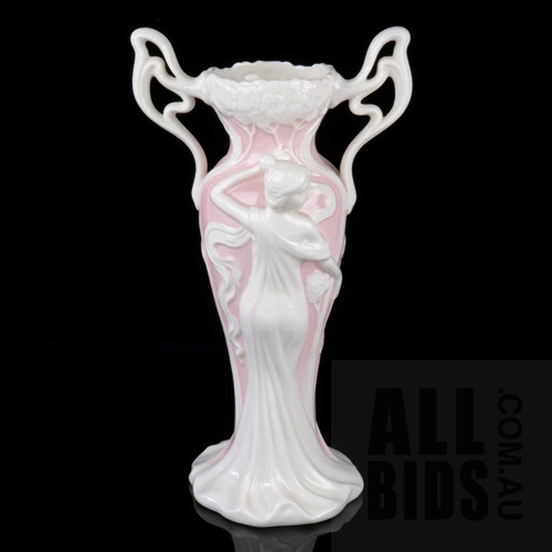 'Somerton Green' Brand Art Nouveau Style Porcelain Maiden Vase, Height 32cm