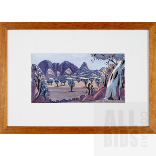 Steven Walbungarra (born 1959), Mount Sonder, Watercolour, 19.5 x 37 cm