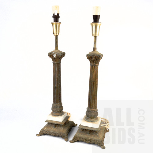 Pair of Vintage Corinthian Style Cast Metal Lamp Bases
