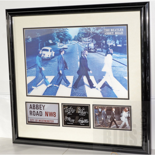 Framed Beatles Lenticular Print Presentation with Faux Signatures