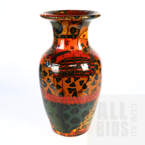 Australian Studio Pottery Vase Individually Decorated by Annas Decorative Pots, Label to Base