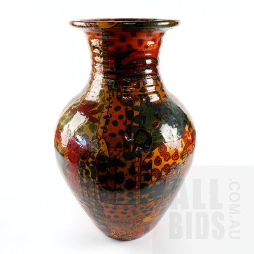 Australian Studio Pottery Vase Individually Decorated by Annas Decorative Pots, Label to Base