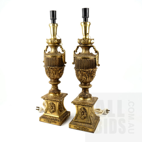 Pair Brass Italianate Style Table Lamps