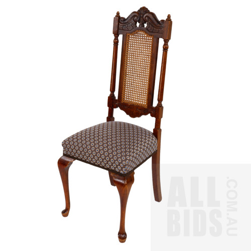 Six Tudor Style High Back Dining Chairs with Woven Cane Backs - new upholstery, Mid to Late 20th Century