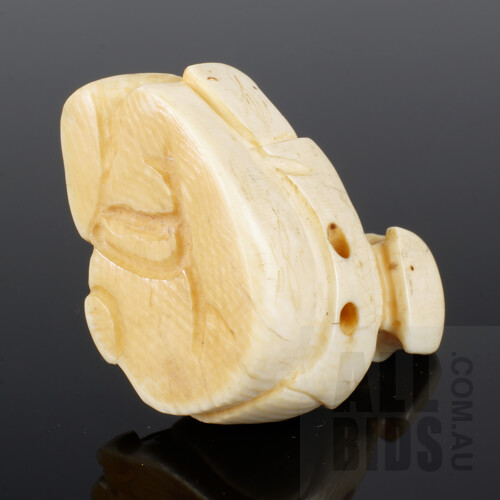 Antique Japanese Carved and Stained Ivory Netsuke, Meiji Period 1868-1912