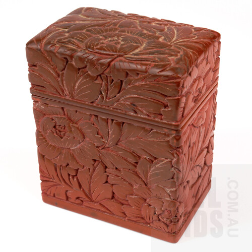 Japanese Export Cinnabar Lacquer Playing Card Box, Early 20th Century
