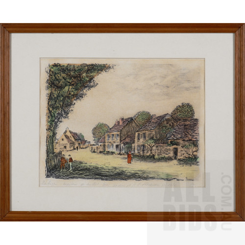 Antique French Colour Lithograph Inscribed in Pencil 