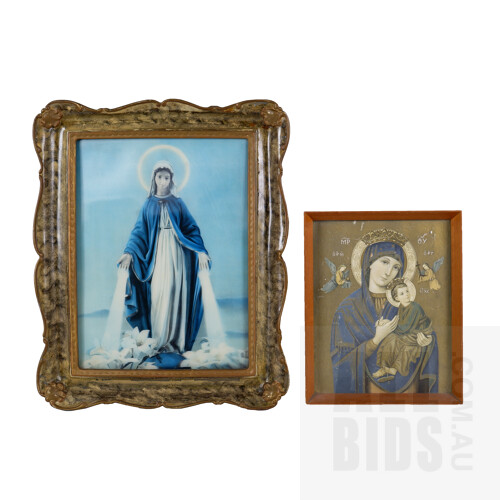 Fabulous Vintage 3D Lenticular Print of the Virgin Mary, and a Greek Icon Print