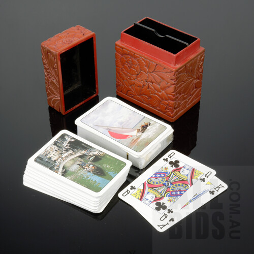 Japanese Export Cinnabar Lacquer Playing Card Box, Early 20th Century