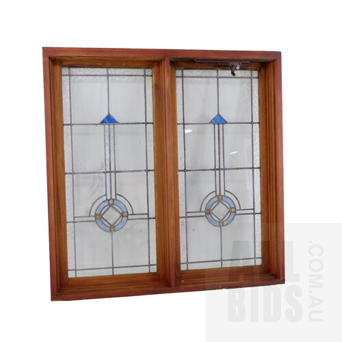 Two Vintage Matching Art Deco Style Lead Light Glass Panels
