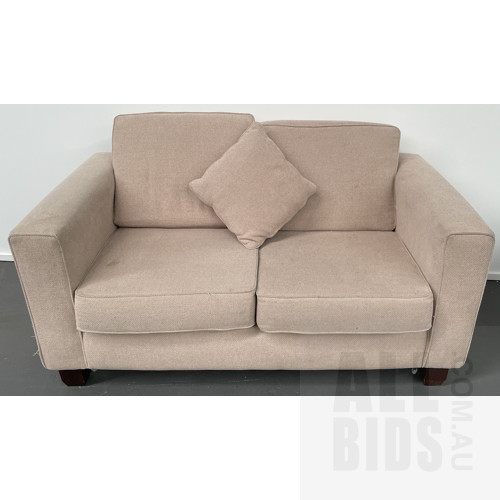 Astley 2 Seat Olive Green Leather Lounge And 2 Seat Beige Fabric Lounge