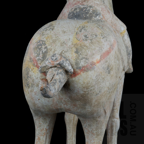 Han/Tang Dynasty Style Pottery and Ochre Decorated Horse and Rider, 20th Century, Height 49.5cm
