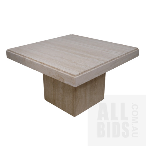 Contemporary Polished Travertine Side Table