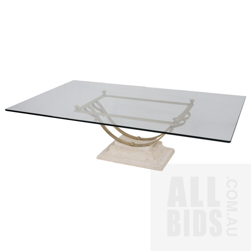 Contemporary Composite Stone and Beige Finished Iron Base Coffee Table with 12mm Glass Top