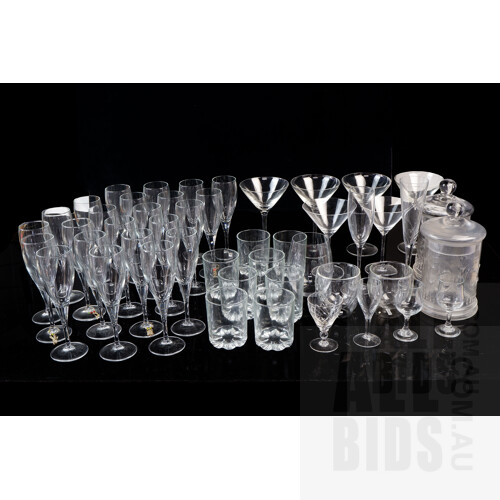 Large Assortment of Glass Stemware and Other Glasses