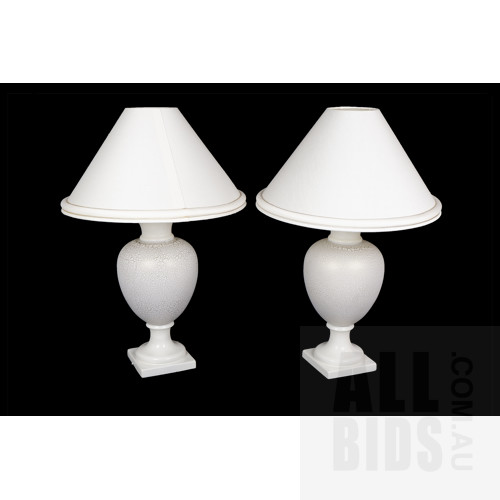 Pair of Large Crackle Finish Classical Urn Shaped Lamp Bases and Shades, Height 82cm, (2)
