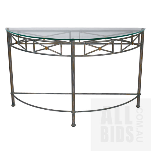 Contemporary Wrought Iron and Glass Bowfront Hall Table