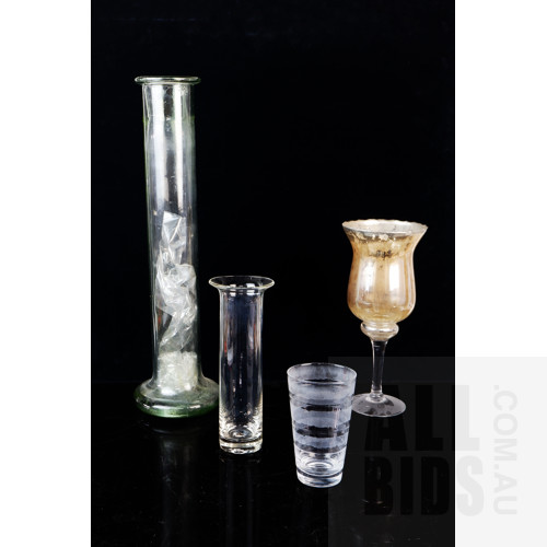 Assortment of Glass Vessels Including a Pair of Jars, a Tall Green Glass Stem Vase, Etc, (5)