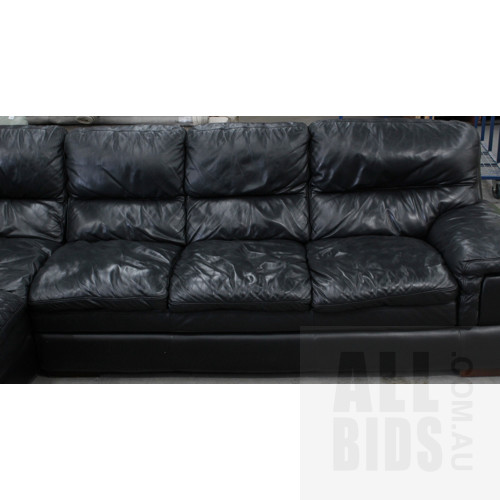LaZBoy Four Seater Black Leather Chaise Lounge