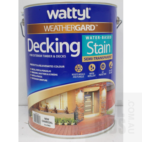 Wattyl Weatherguard - New Charcoal - Water Based Semi Transparent Decking Stain - 10 Litre Tin - New - ORP $250.00