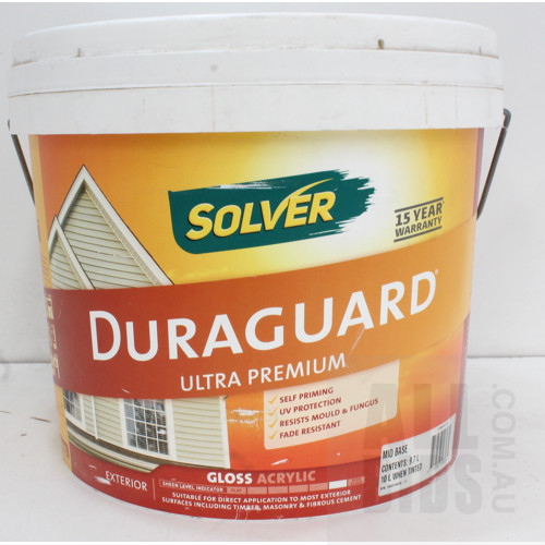 Solver Duraguard Ultra Premium Exterior Gloss Acrylic Base Paint - 9.7 Litres - Mid Base - New - ORP $195.00