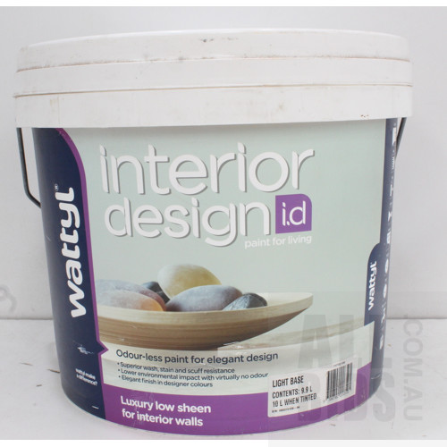Wattyl Interior Design id Low Sheen Base Paint - 9.9 Litres - Light Base - New - ORP $180.00