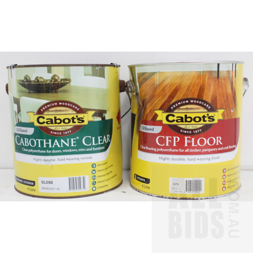 Cabot's Clear Polyurethane Varnish - 4 Litres - Lot of Two Tins - New - ORP $240.00