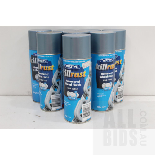 Wattle Killrust 300g Aerosol Paint Cans - Blue Ocean - New - Lot of Eight - ORP - $135.00
