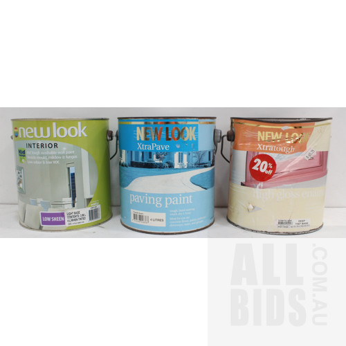 New Look Enamel Light and Mid Tint Base Paint and Paving Paint - 4 Litre Tins - Lot of Seven - New - ORP $550.00