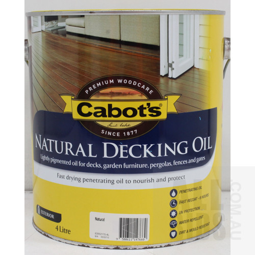 Cabot's Decking Oil - 4 Litres - Natural Finish - New - ORP $120.00