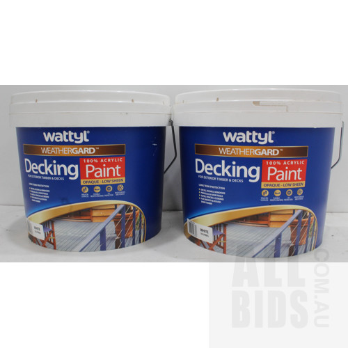 Wattyl Weathergard Exterior Acrylic Timber and Decking Paint - White - 10 Litres - Lot of Two - New - ORP $330.00