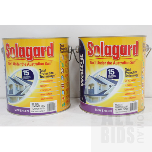 Wattyl Solagard Exterior Low Sheen Paint - Light Base - 4 Litre Tins - Lot of Two - New - ORP $190.00