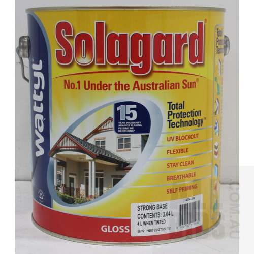 Wattyl Solagard Exterior Gloss Paint - Strong Base - 4 Litre Tin - New - ORP $90.00