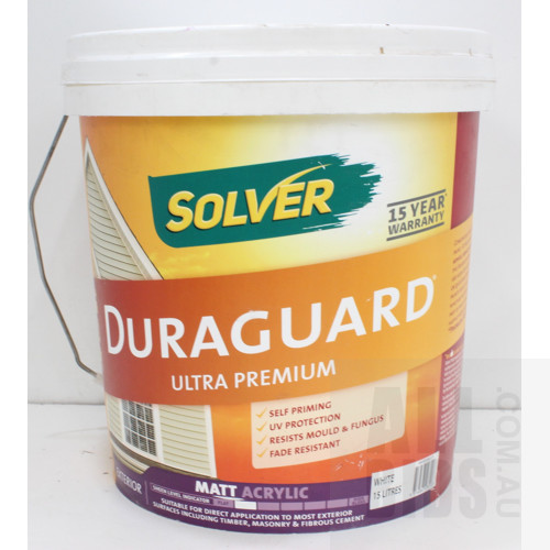 Solver Duraguard Ultra Premium Exterior Paint - 15 Litres - White - New - ORP $250.00