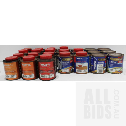 Wattyl Colourwood and Craftsman Finish Interior Timber Stains - 250ml Tins - Lot of 24 - ORP $360.00