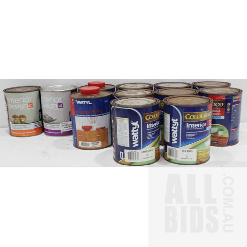 Wattyl Colourwood Interior Timber Stain/Varnish and Interior Design Base - 1 Litre Tins - Lot of 12 - New - ORP $560.00