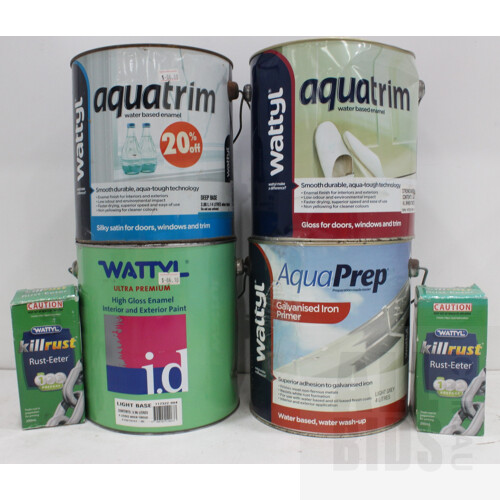 4 x Wattyl Aqua Trim/Prep Enamel, Primer - 4 Litres and Killrust 200ml Bottles -  New - ORP $380.00