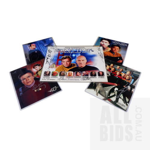 Six Signed Star Trek Promotional Photographs, Including Signed 2010 Official Star Trek Convention Poster